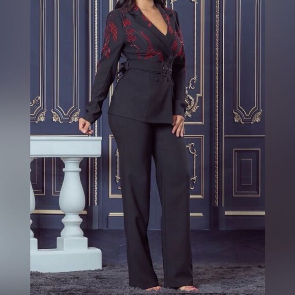 Red rhinestone pants suits - Picture 11 of 11